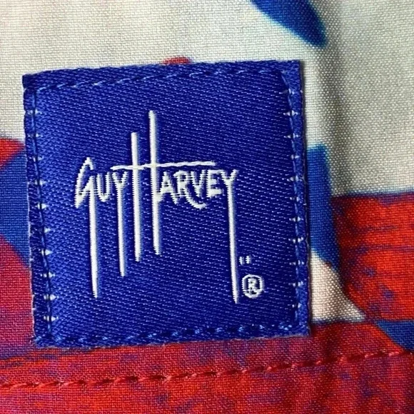 GUY HARVEY MENS XL RED WHITE BLUE SHARK DESIGN BOARD SWIM SHORTS ELASTIC WAIST - Picture 7 of 14